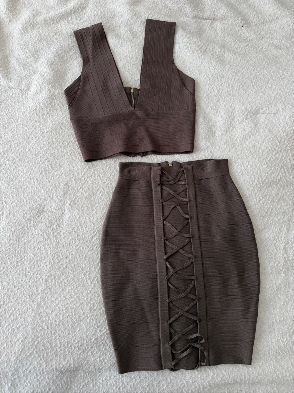Marciano Brown Lace-Up Bandage Skirt Set